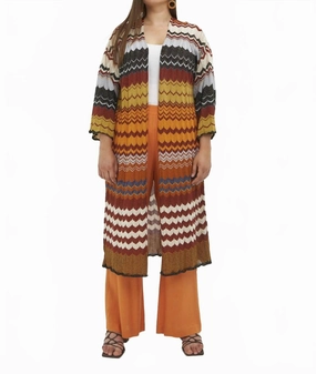 Zig Zag Knit Duster In Orange Multi Breathable mesh lining