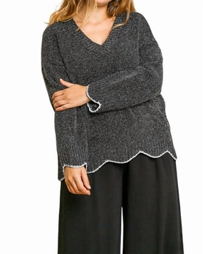 Zig Zag Pullover Sweater In Black Classic Comfort Layering Knit