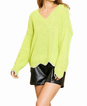 Zig Zag Pullover Sweater In Lime Dynamic Ventilation Panels Merino Wool