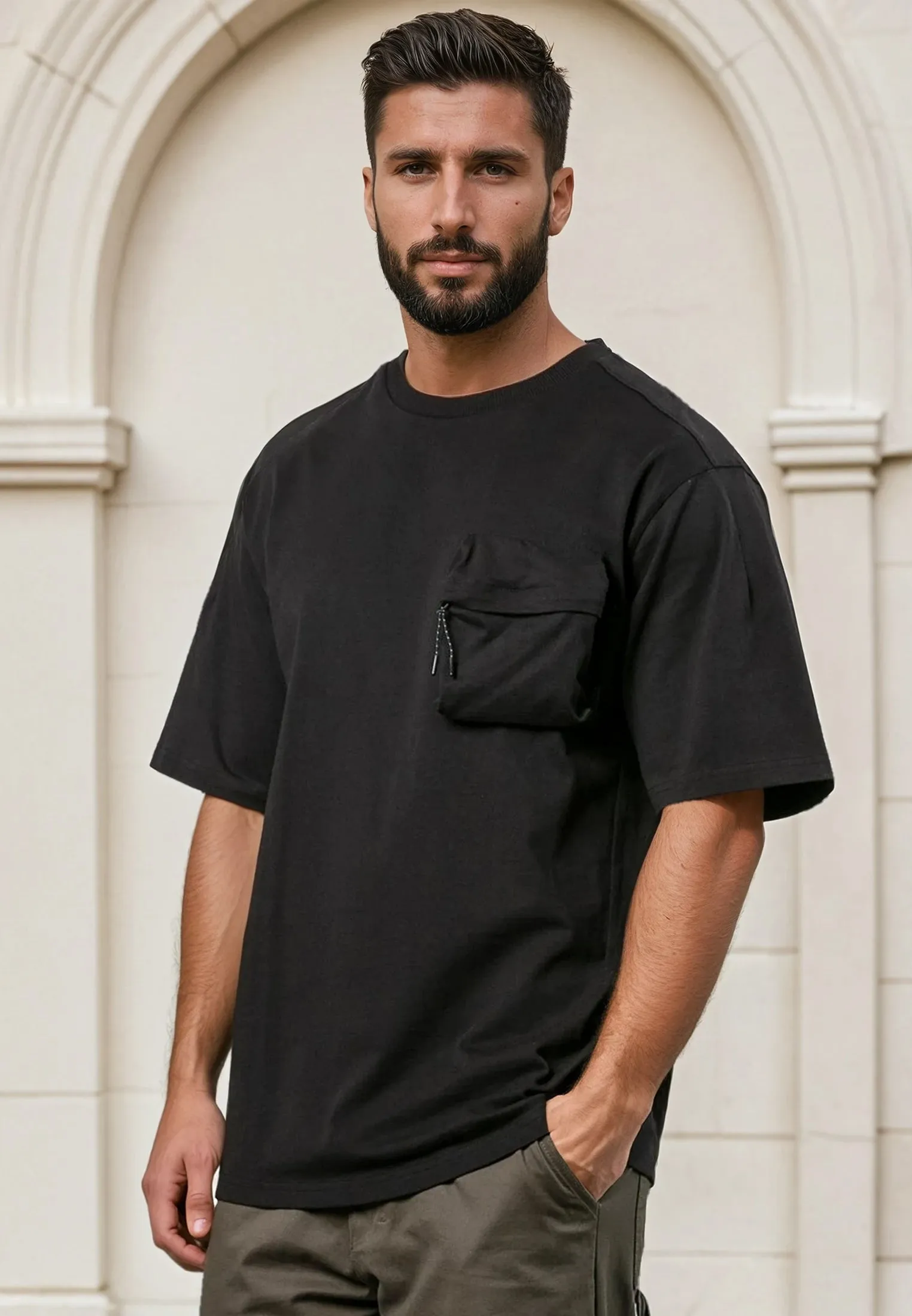 ZIP POCKET OVERSIZED T-SHIRT BLACK Animal print wildness
