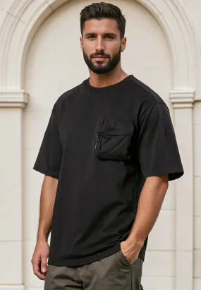 Bold and Comfortable ZIP POCKET OVERSIZED T-SHIRT BLACK