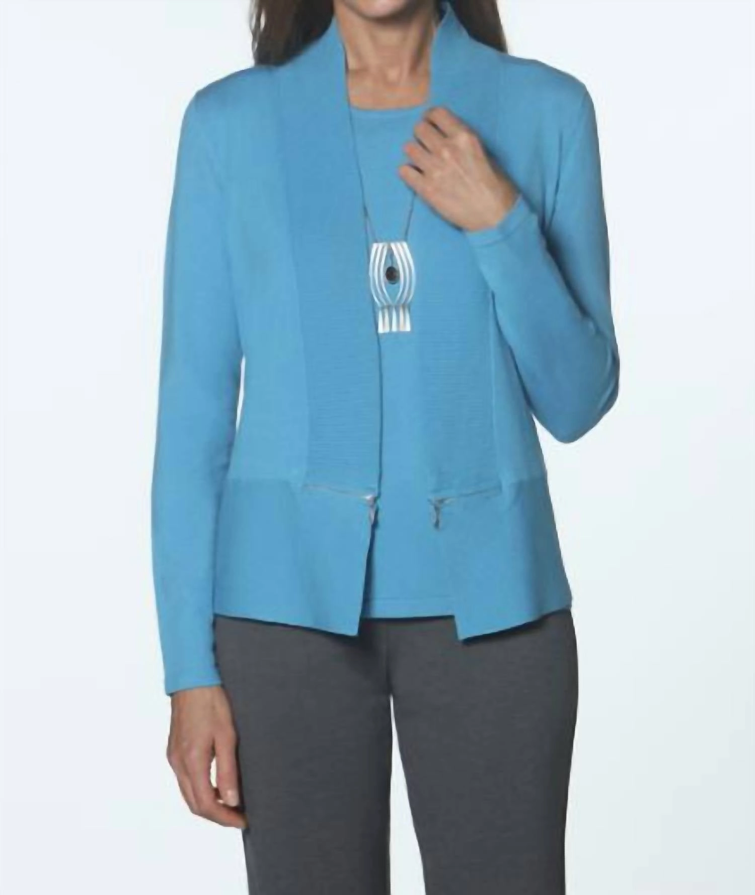 Cozy Warmth Zip Rib Cardigan In Blue