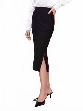 Handmade Quality Trend Ready Gutsy Crepe Skirt With Front Patch Pockets In Black