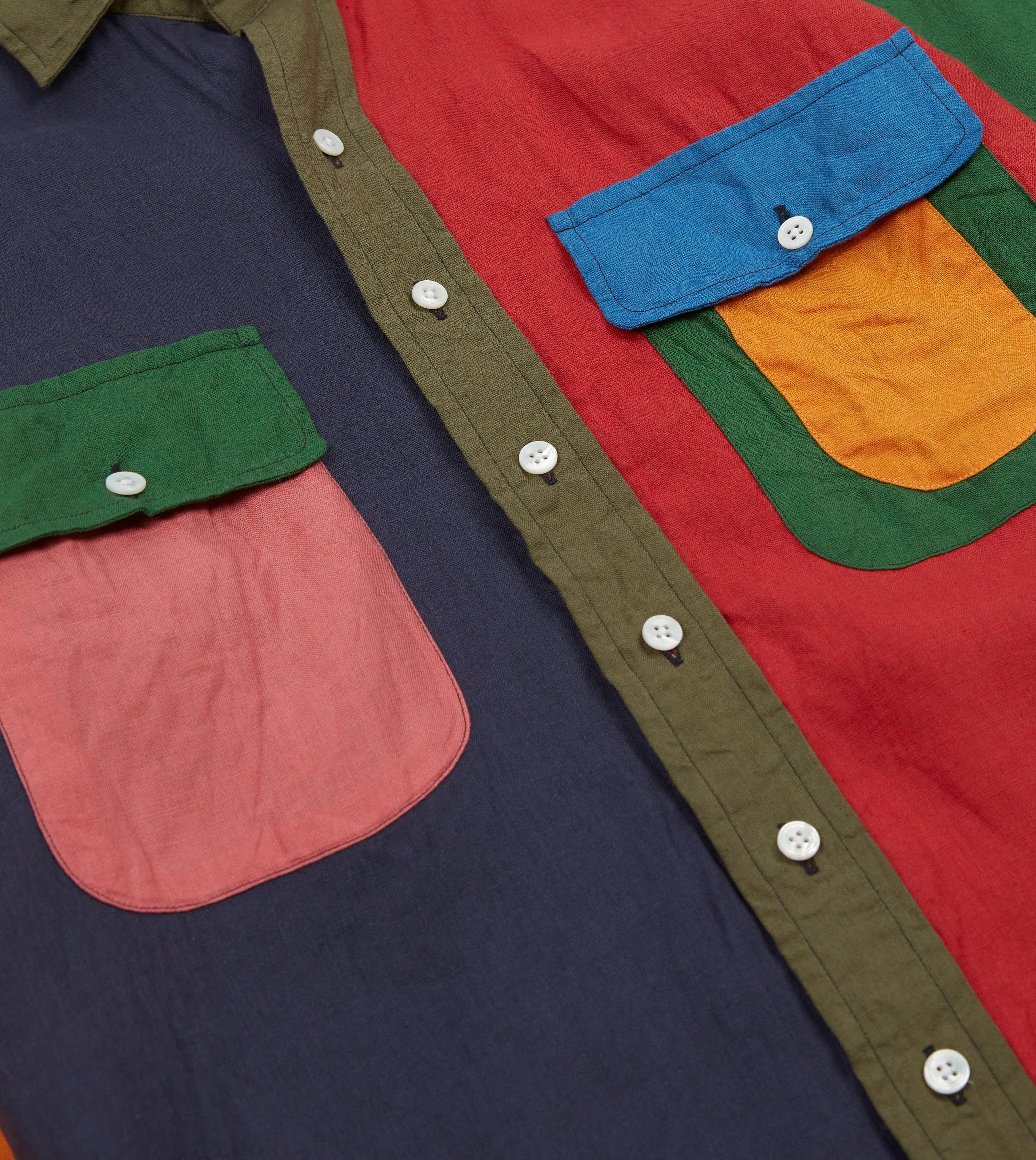 Modern Aesthetic Multicoloured Linen Two-Pocket Fun Work Shirt