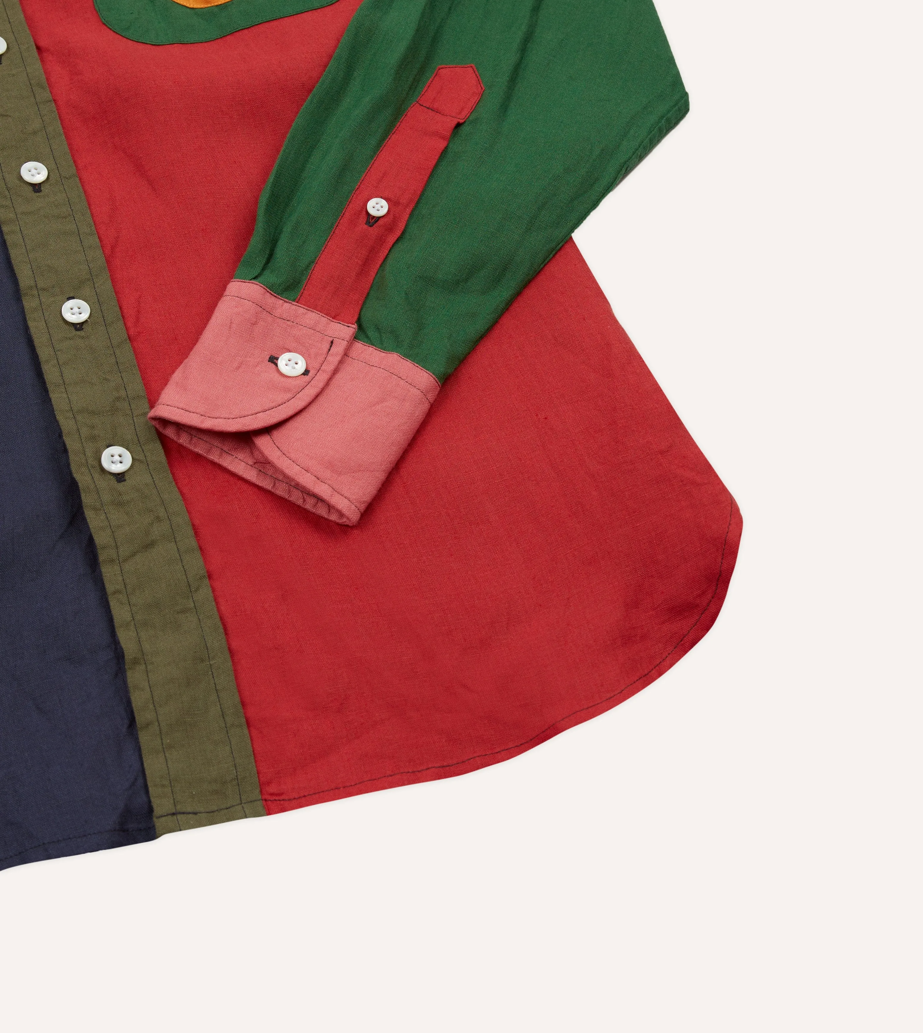 Tall friendly Neutral Toned Stitching Multicoloured Linen Two-Pocket Fun Work Shirt