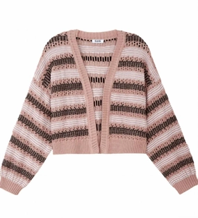 Zoe Open Stitch Cardigan In Light Taupe Multi Tactile Grid Knit Casual Comfort Wear